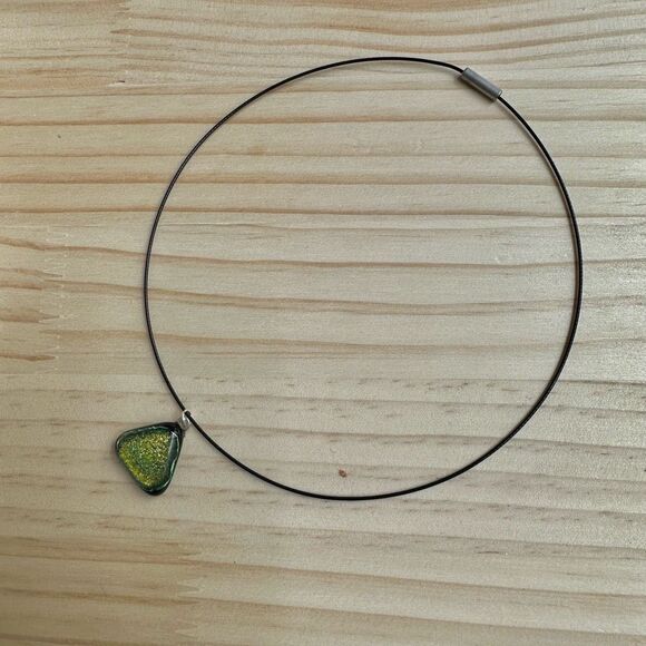 Dichroic Glass Triangle Pendant Necklace on Black Wire Cord - Picture 7 of 7